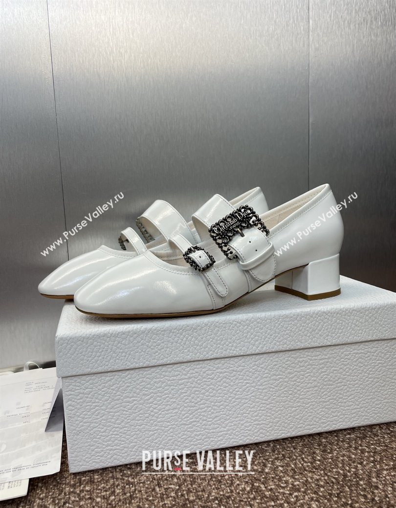 Dior D-Winter Mary Janes Pumps 3.5cm in Crinkled Patent Calfskin Leather White 2025 1029 (JC-251029089)