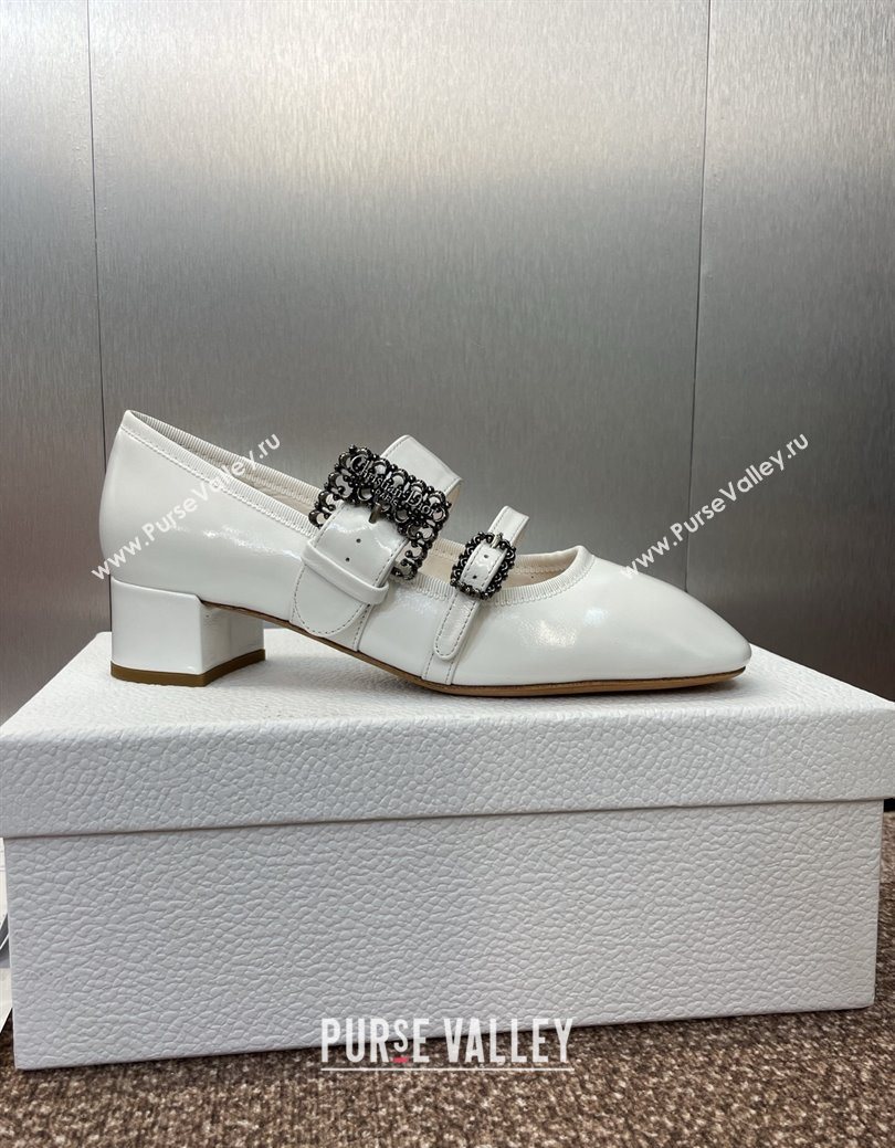 Dior D-Winter Mary Janes Pumps 3.5cm in Crinkled Patent Calfskin Leather White 2025 1029 (JC-251029089)