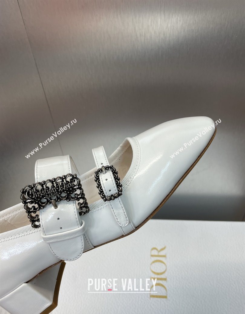 Dior D-Winter Mary Janes Pumps 3.5cm in Crinkled Patent Calfskin Leather White 2025 1029 (JC-251029089)