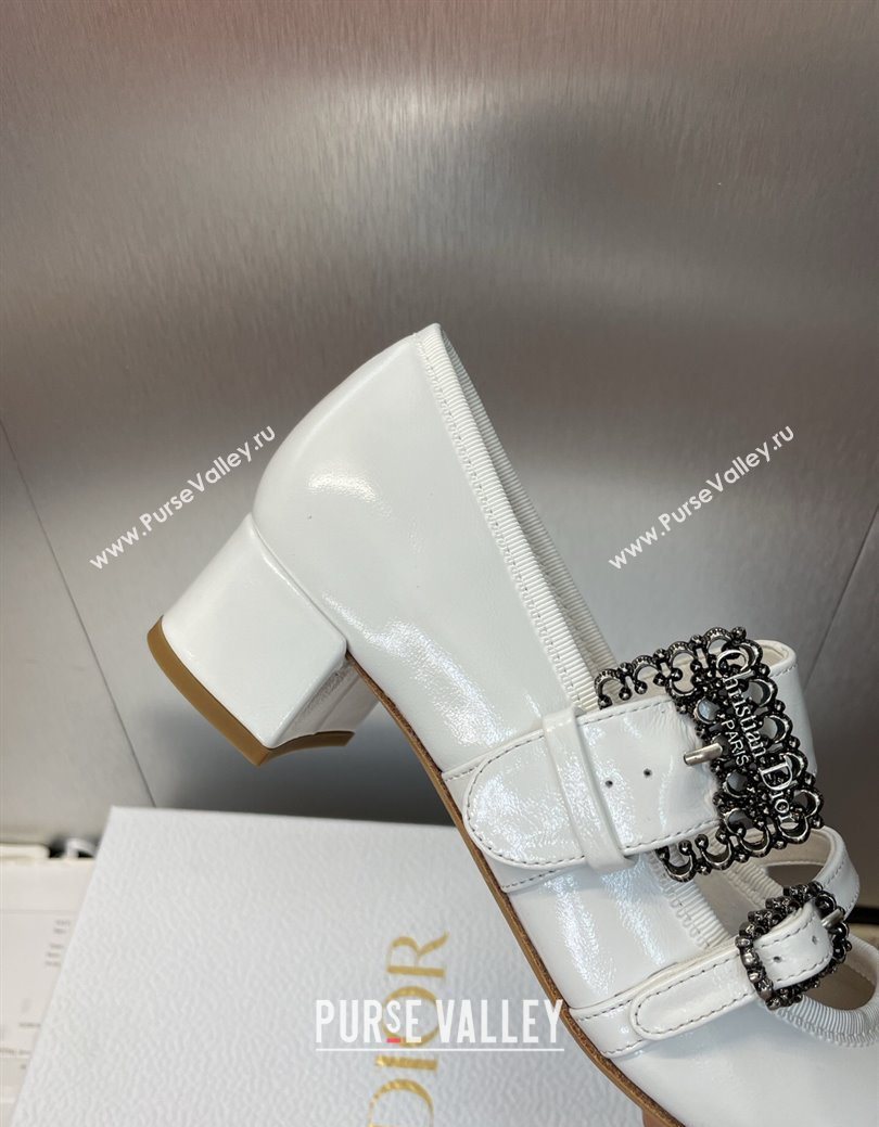 Dior D-Winter Mary Janes Pumps 3.5cm in Crinkled Patent Calfskin Leather White 2025 1029 (JC-251029089)