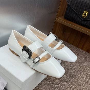 Dior D-Winter Ballet Flats in Crinkled Patent Calfskin Leather White 2025 1029 (JC-251029091)