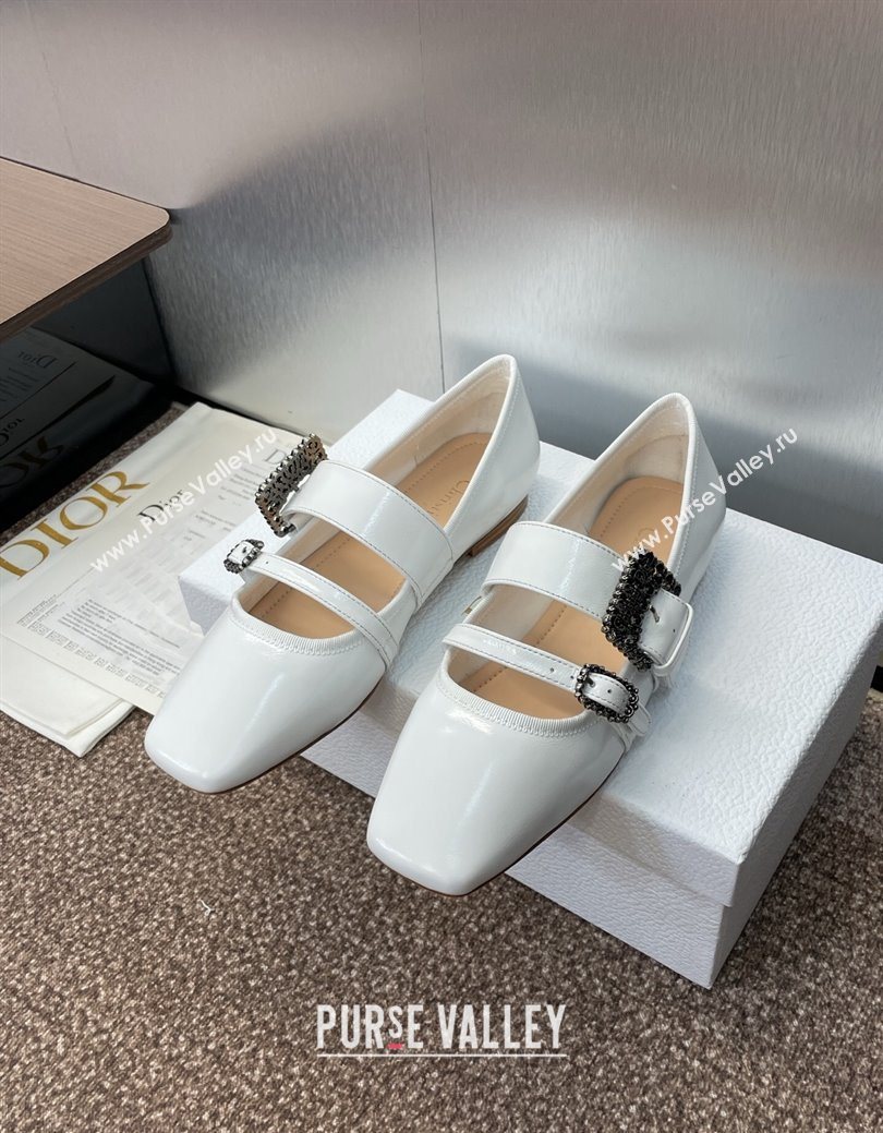 Dior D-Winter Ballet Flats in Crinkled Patent Calfskin Leather White 2025 1029 (JC-251029091)