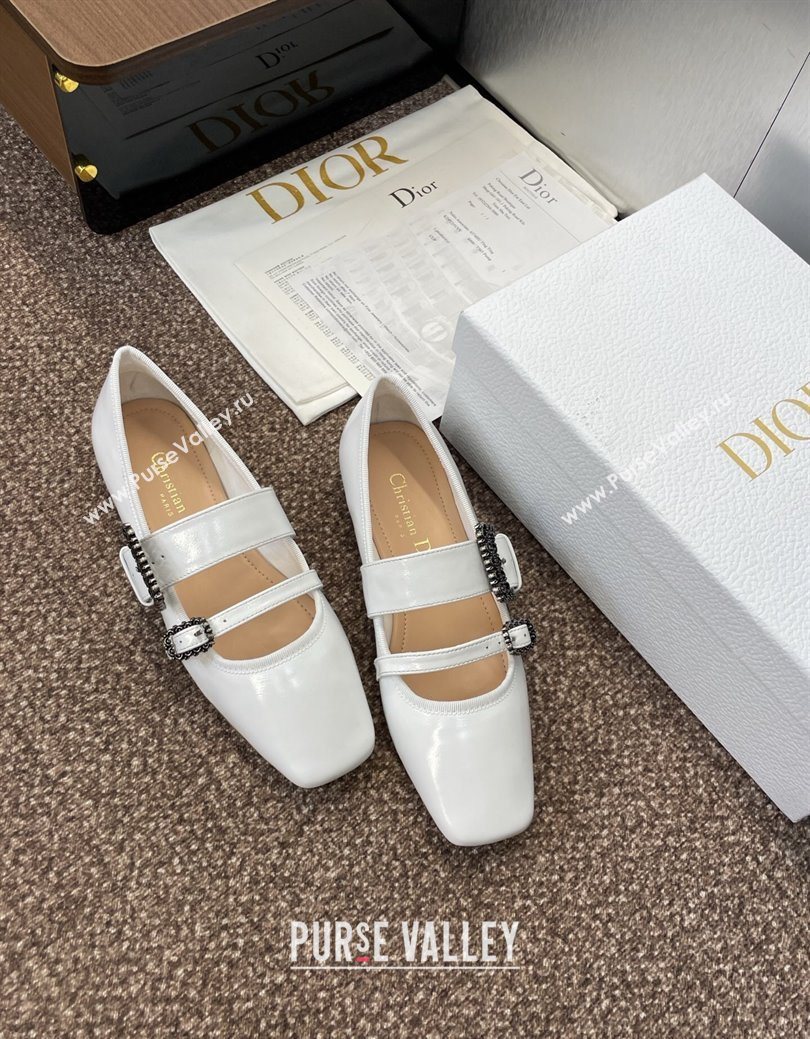 Dior D-Winter Ballet Flats in Crinkled Patent Calfskin Leather White 2025 1029 (JC-251029091)