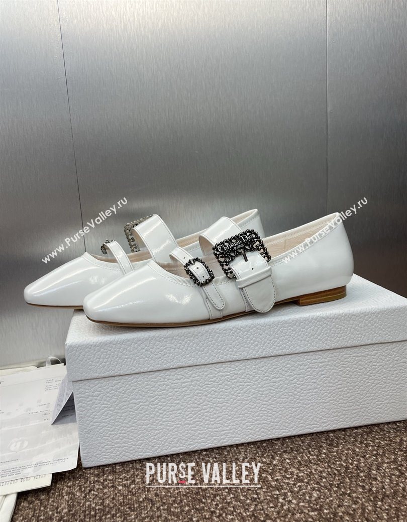 Dior D-Winter Ballet Flats in Crinkled Patent Calfskin Leather White 2025 1029 (JC-251029091)
