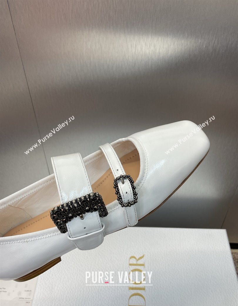 Dior D-Winter Ballet Flats in Crinkled Patent Calfskin Leather White 2025 1029 (JC-251029091)