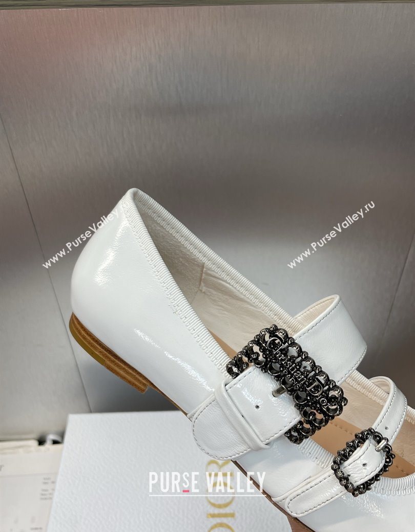 Dior D-Winter Ballet Flats in Crinkled Patent Calfskin Leather White 2025 1029 (JC-251029091)