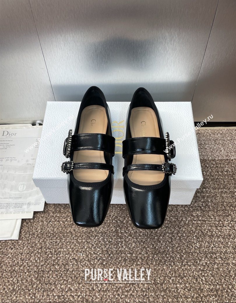 Dior D-Winter Ballet Flats in Crinkled Patent Calfskin Leather Black 2025 1029 (JC-251029092)