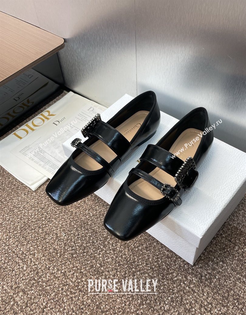 Dior D-Winter Ballet Flats in Crinkled Patent Calfskin Leather Black 2025 1029 (JC-251029092)