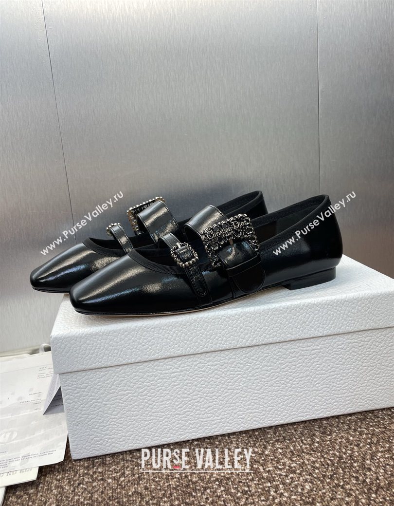 Dior D-Winter Ballet Flats in Crinkled Patent Calfskin Leather Black 2025 1029 (JC-251029092)
