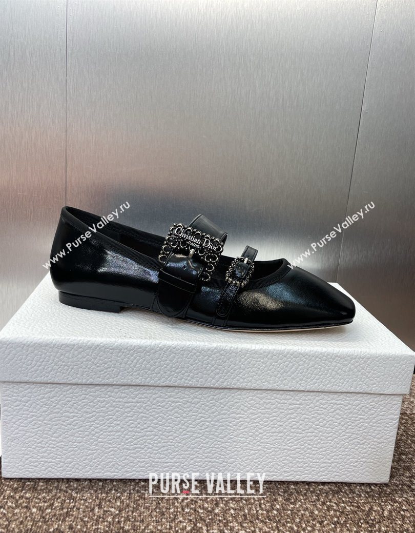 Dior D-Winter Ballet Flats in Crinkled Patent Calfskin Leather Black 2025 1029 (JC-251029092)