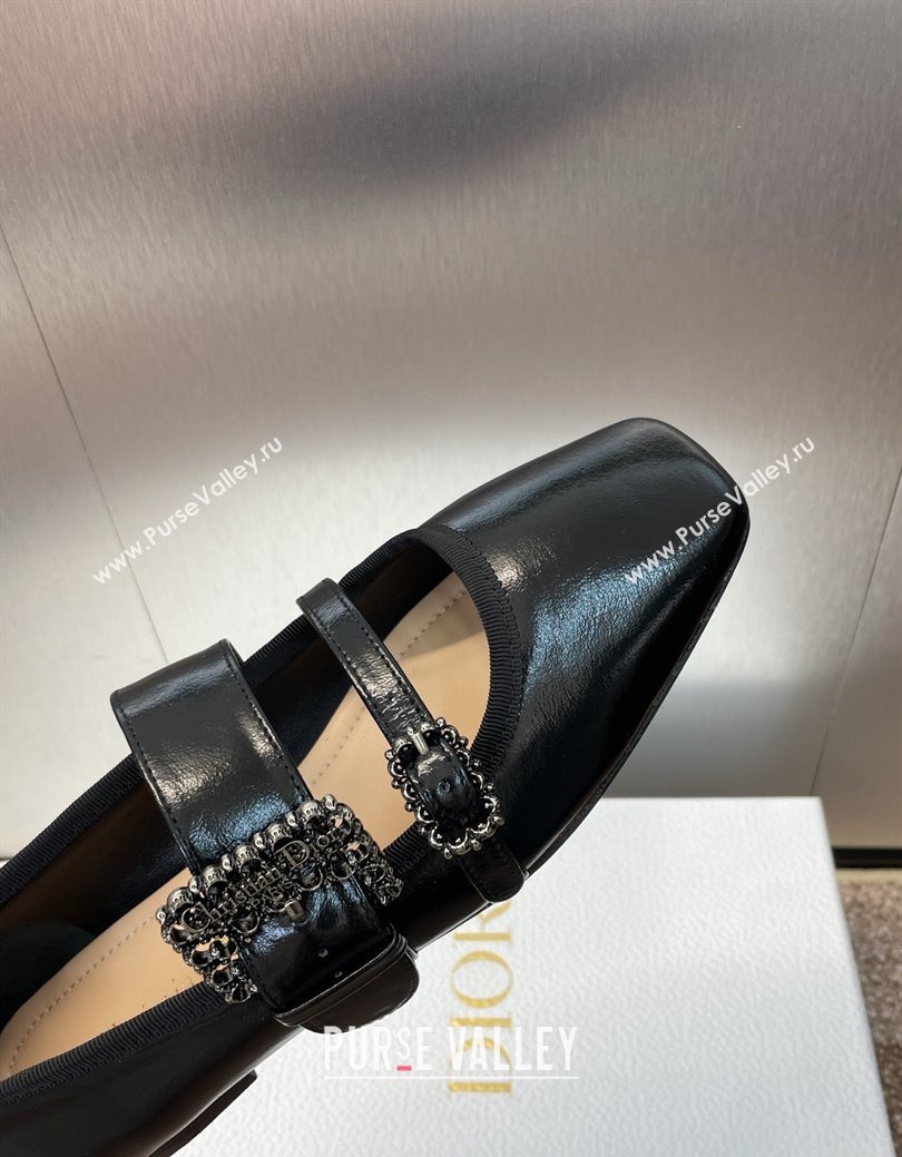 Dior D-Winter Ballet Flats in Crinkled Patent Calfskin Leather Black 2025 1029 (JC-251029092)