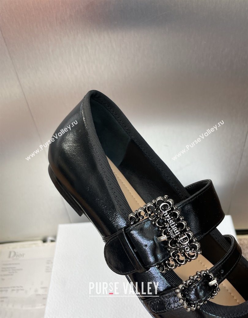 Dior D-Winter Ballet Flats in Crinkled Patent Calfskin Leather Black 2025 1029 (JC-251029092)