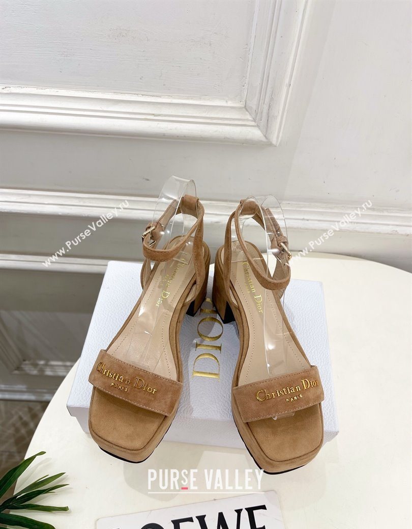 Dior D-Lane Platform Sandals 8.5cm in Suede with Signature Beige 2025 (MD-251029093)
