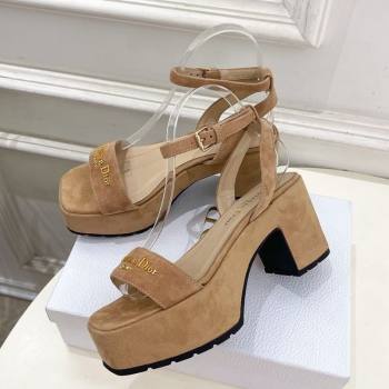 Dior D-Lane Platform Sandals 8.5cm in Suede with Signature Beige 2025 (MD-251029093)