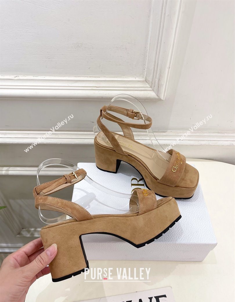 Dior D-Lane Platform Sandals 8.5cm in Suede with Signature Beige 2025 (MD-251029093)