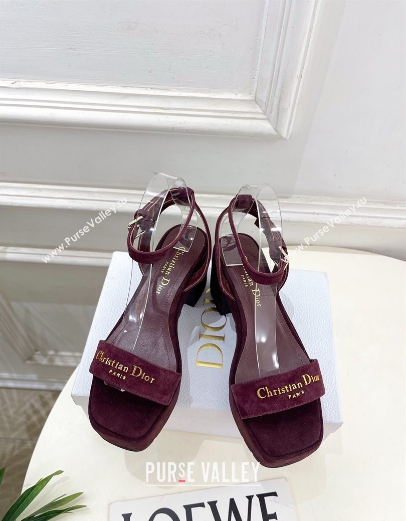Dior D-Lane Platform Sandals 8.5cm in Suede with Signature Burgundy 2025 (MD-251029094)
