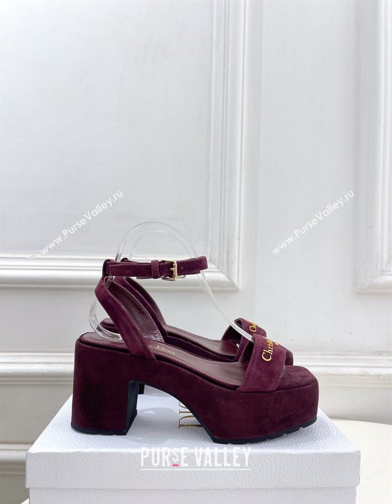 Dior D-Lane Platform Sandals 8.5cm in Suede with Signature Burgundy 2025 (MD-251029094)