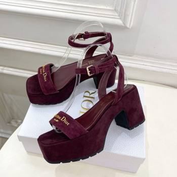 Dior D-Lane Platform Sandals 8.5cm in Suede with Signature Burgundy 2025 (MD-251029094)