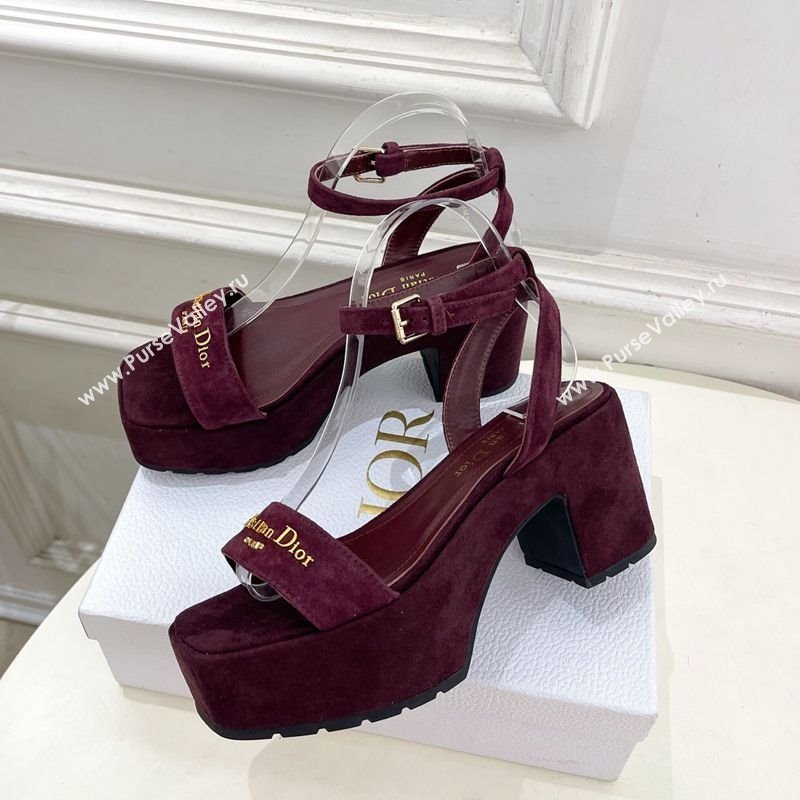 Dior D-Lane Platform Sandals 8.5cm in Suede with Signature Burgundy 2025 (MD-251029094)