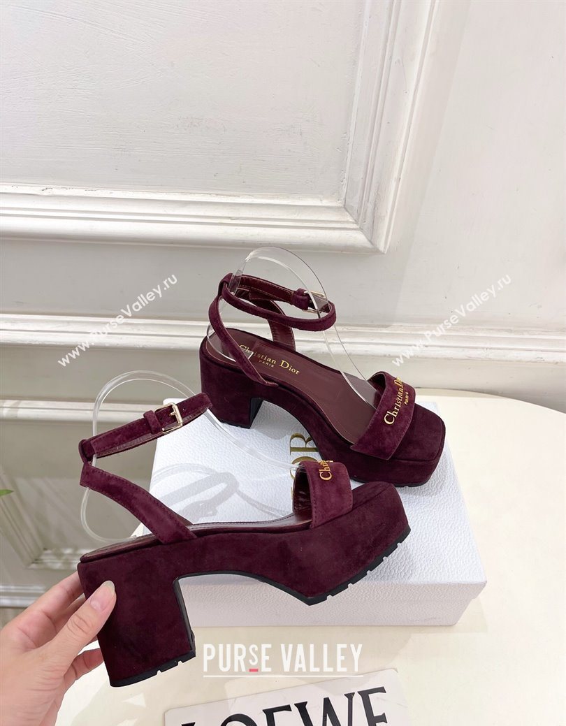 Dior D-Lane Platform Sandals 8.5cm in Suede with Signature Burgundy 2025 (MD-251029094)
