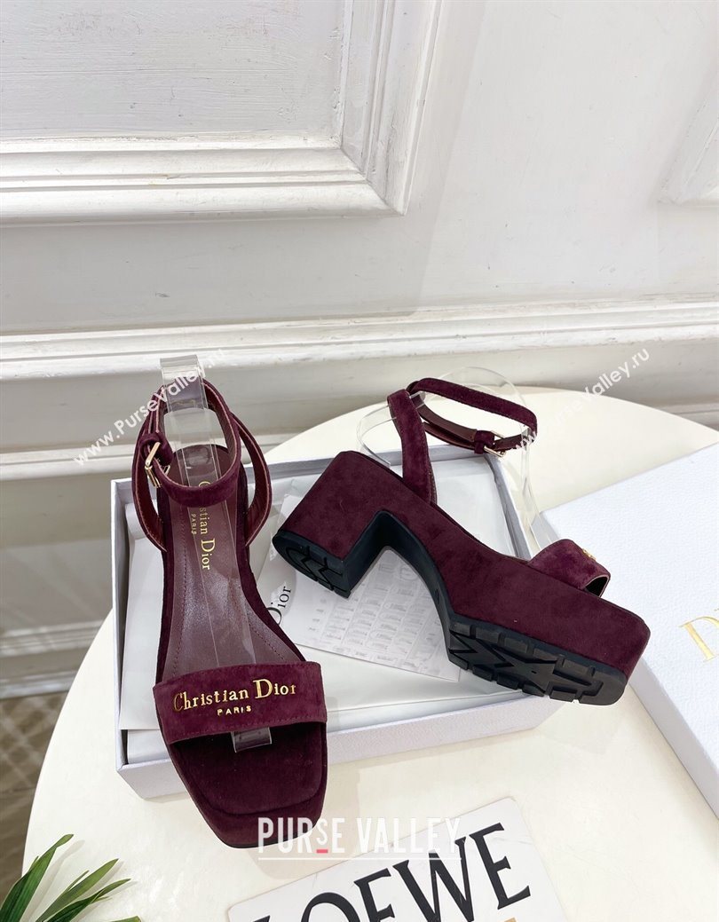 Dior D-Lane Platform Sandals 8.5cm in Suede with Signature Burgundy 2025 (MD-251029094)