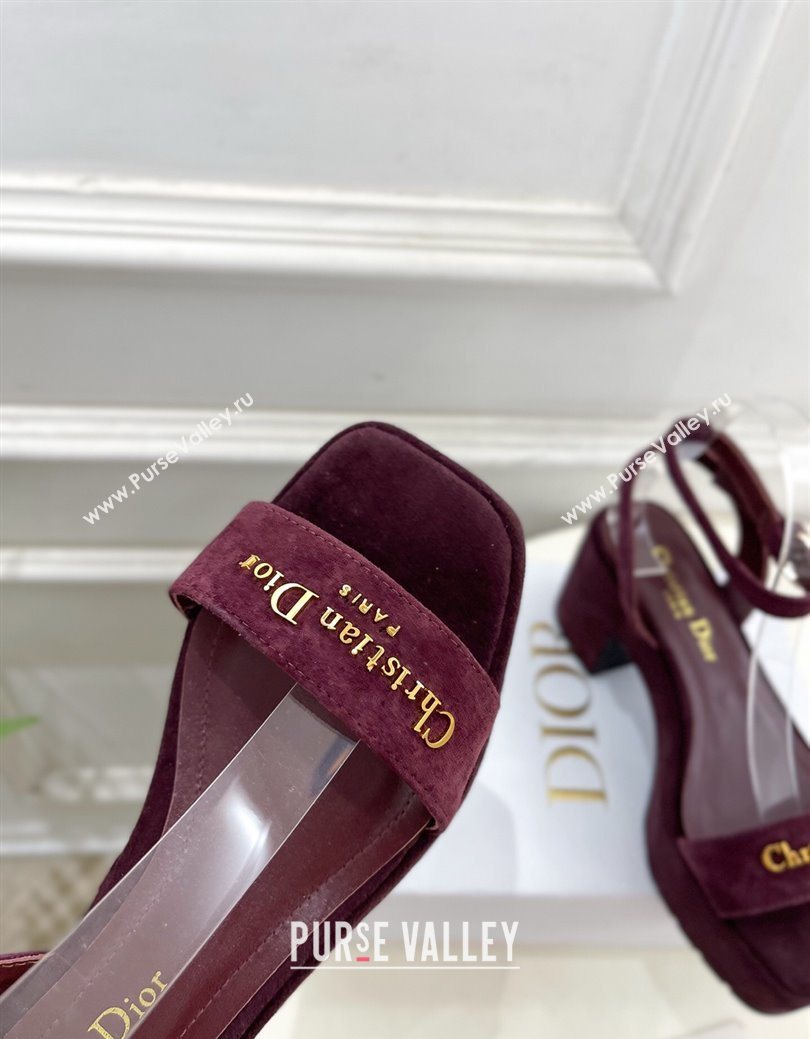 Dior D-Lane Platform Sandals 8.5cm in Suede with Signature Burgundy 2025 (MD-251029094)