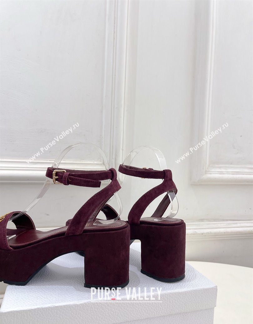 Dior D-Lane Platform Sandals 8.5cm in Suede with Signature Burgundy 2025 (MD-251029094)