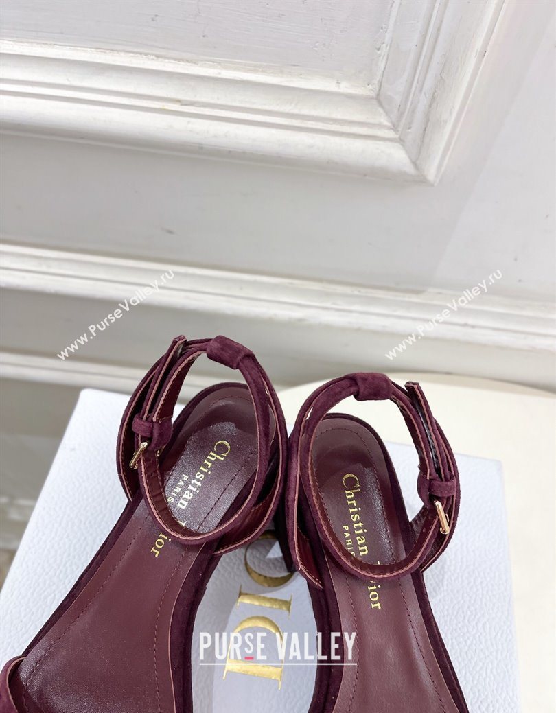 Dior D-Lane Platform Sandals 8.5cm in Suede with Signature Burgundy 2025 (MD-251029094)