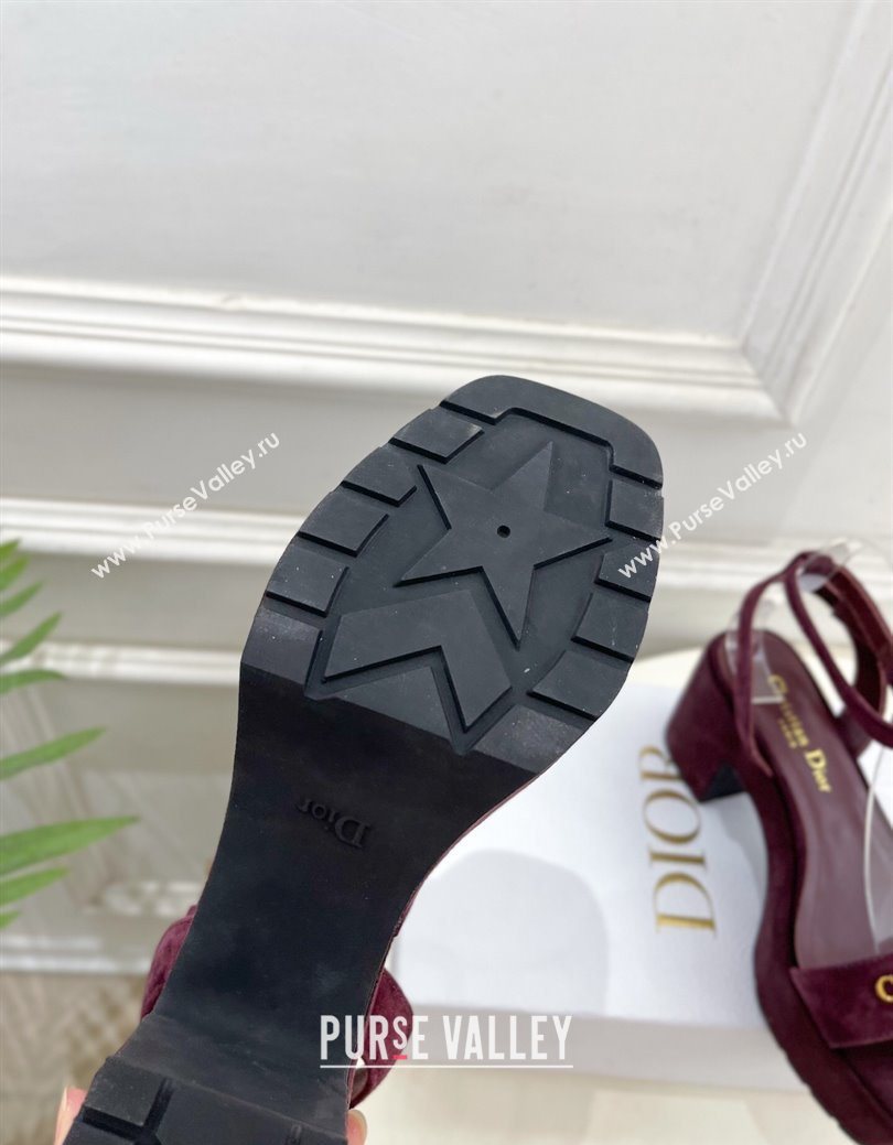 Dior D-Lane Platform Sandals 8.5cm in Suede with Signature Burgundy 2025 (MD-251029094)