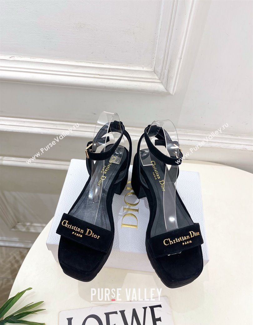 Dior D-Lane Platform Sandals 8.5cm in Suede with Signature Black 2025 (MD-251029095)
