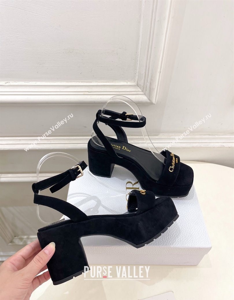 Dior D-Lane Platform Sandals 8.5cm in Suede with Signature Black 2025 (MD-251029095)