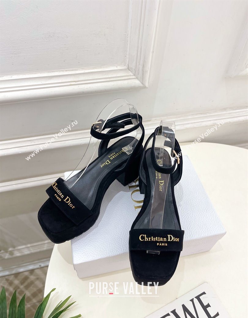 Dior D-Lane Platform Sandals 8.5cm in Suede with Signature Black 2025 (MD-251029095)