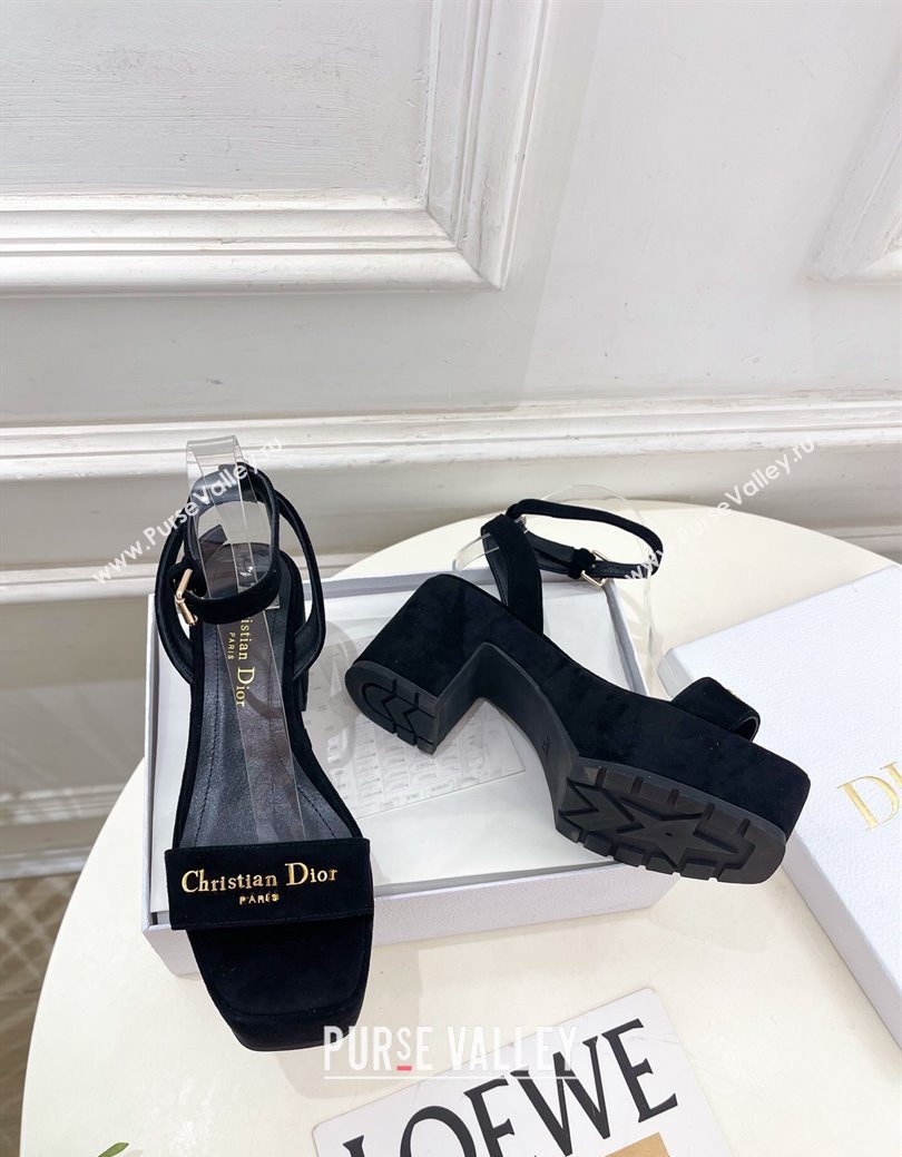 Dior D-Lane Platform Sandals 8.5cm in Suede with Signature Black 2025 (MD-251029095)
