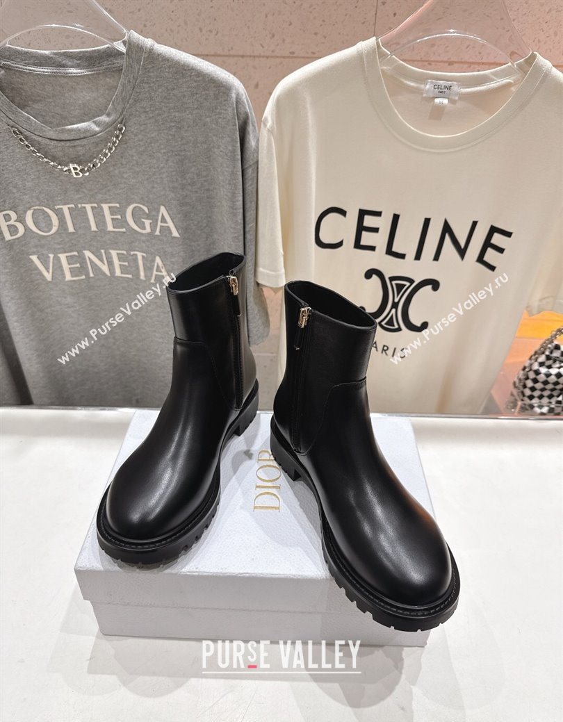 Dior D-Town Flat Ankle Boots in Black Calfskin Leather with Signature Black 2025 1029 (MD-251029032)