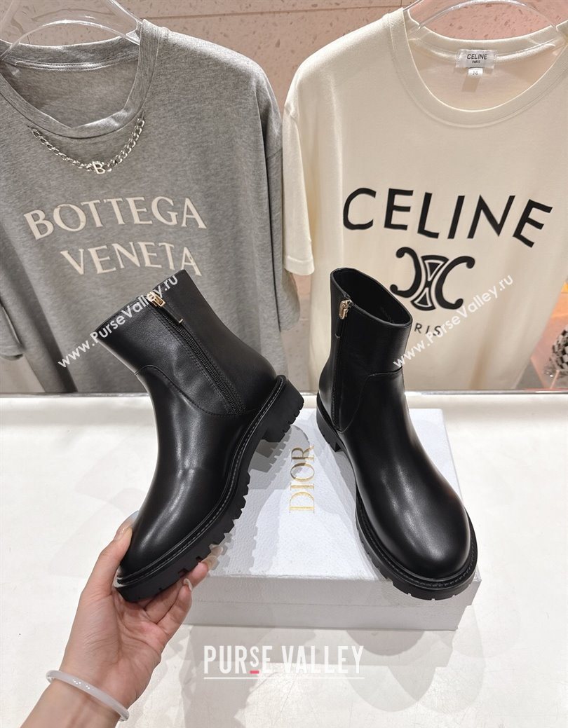 Dior D-Town Flat Ankle Boots in Black Calfskin Leather with Signature Black 2025 1029 (MD-251029032)