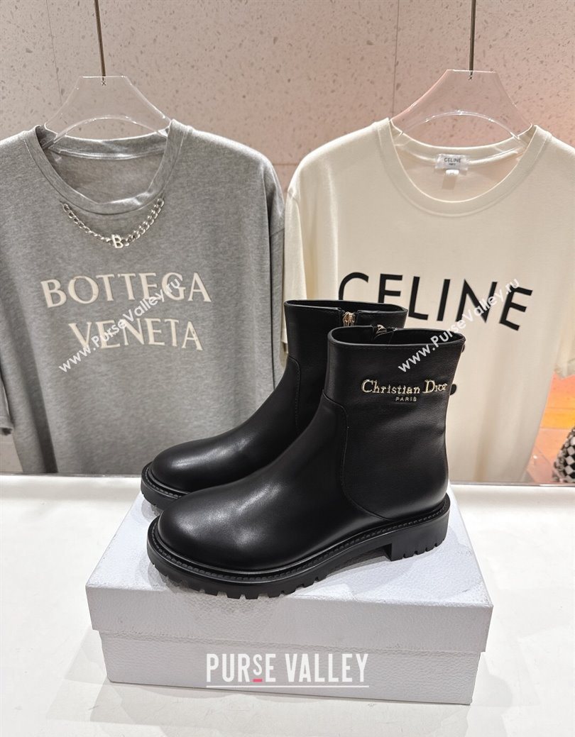 Dior D-Town Flat Ankle Boots in Black Calfskin Leather with Signature Black 2025 1029 (MD-251029032)