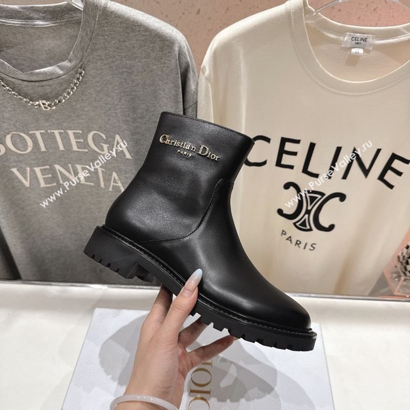 Dior D-Town Flat Ankle Boots in Black Calfskin Leather with Signature Black 2025 1029 (MD-251029032)