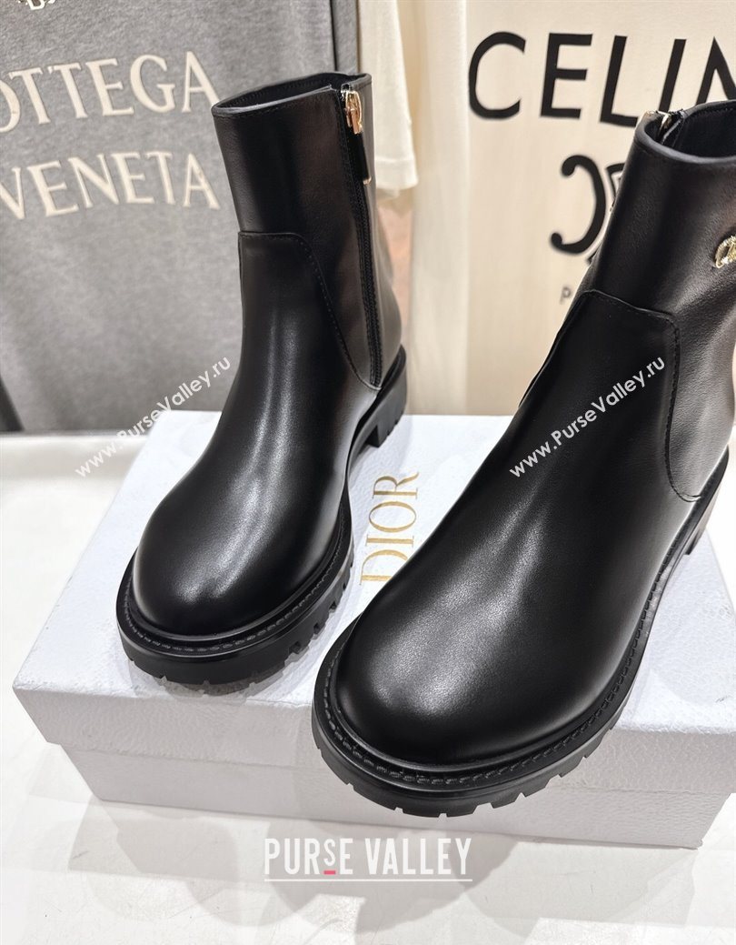 Dior D-Town Flat Ankle Boots in Black Calfskin Leather with Signature Black 2025 1029 (MD-251029032)