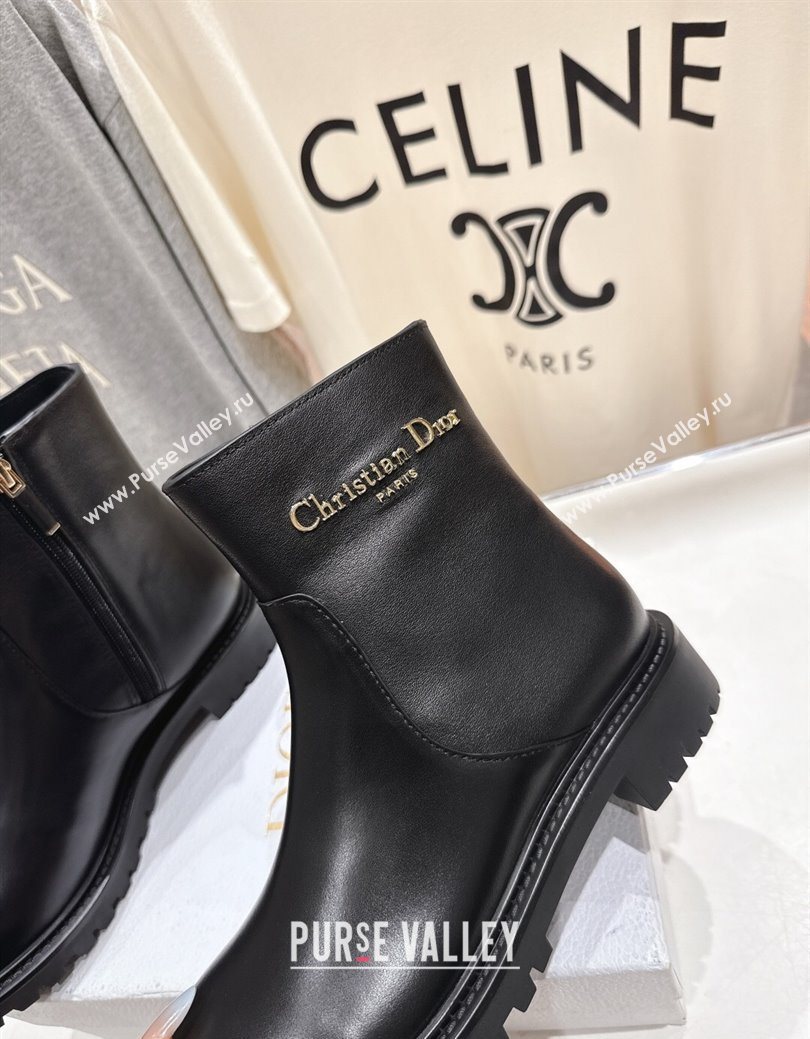 Dior D-Town Flat Ankle Boots in Black Calfskin Leather with Signature Black 2025 1029 (MD-251029032)