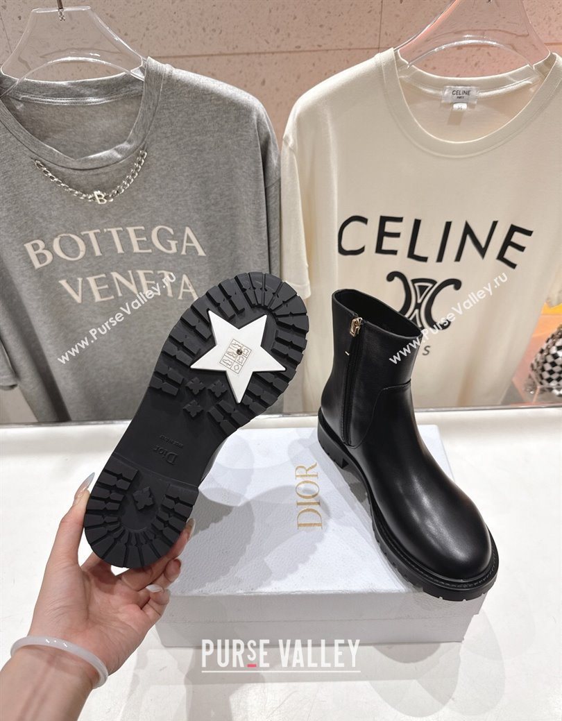 Dior D-Town Flat Ankle Boots in Black Calfskin Leather with Signature Black 2025 1029 (MD-251029032)