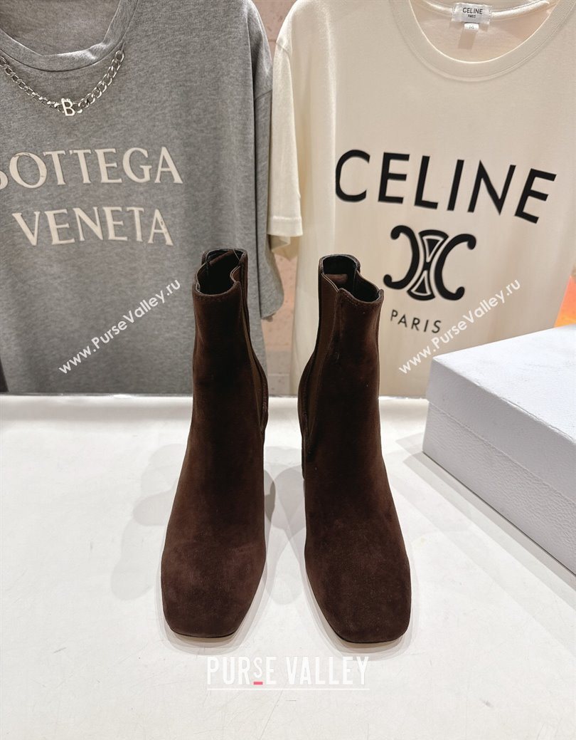 Dior D-Art Heeled Ankle Boots 8cm in Suede Dark Brown 2025 1029 (MD-251029038)