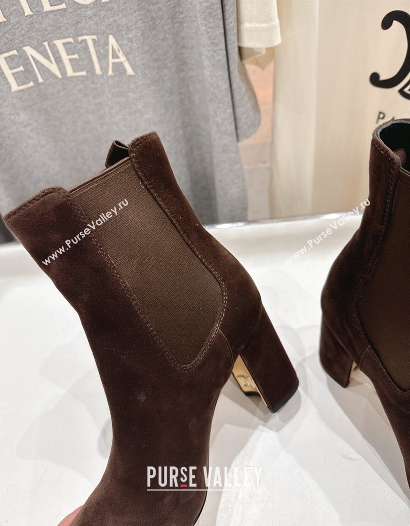 Dior D-Art Heeled Ankle Boots 8cm in Suede Dark Brown 2025 1029 (MD-251029038)
