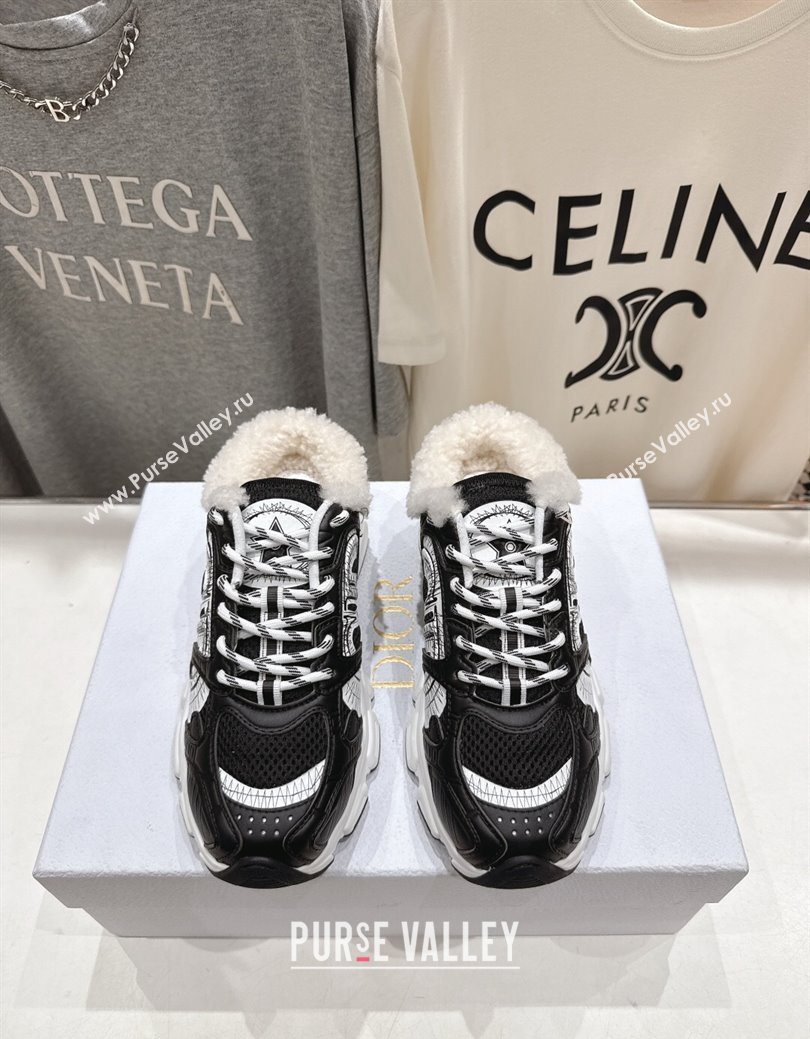 Dior Chrono Sneaker Mules in Mesh, Leather-Effect and Wool Black/White 2025 1029 (MD-251029063)