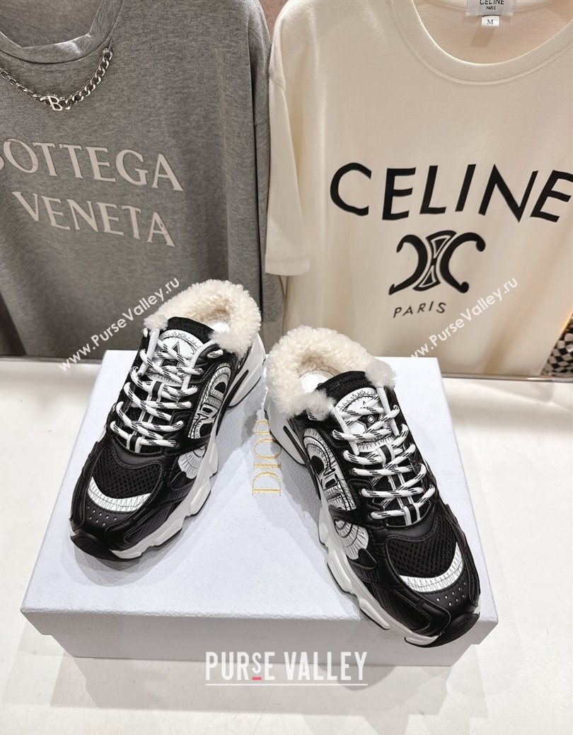 Dior Chrono Sneaker Mules in Mesh, Leather-Effect and Wool Black/White 2025 1029 (MD-251029063)
