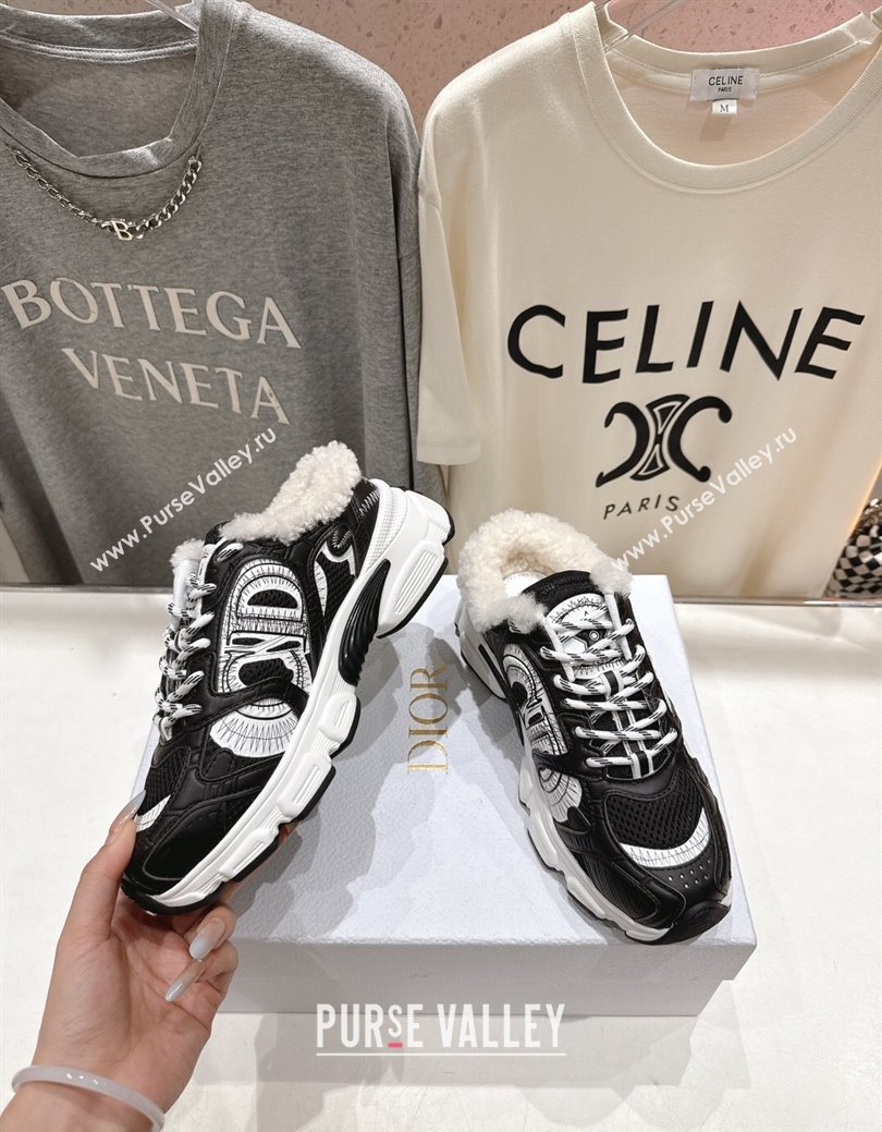 Dior Chrono Sneaker Mules in Mesh, Leather-Effect and Wool Black/White 2025 1029 (MD-251029063)