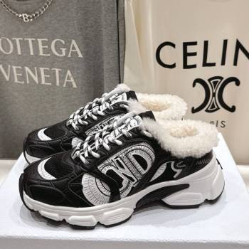 Dior Chrono Sneaker Mules in Mesh, Leather-Effect and Wool Black/White 2025 1029 (MD-251029063)