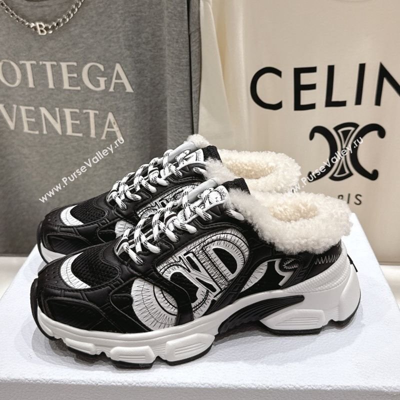 Dior Chrono Sneaker Mules in Mesh, Leather-Effect and Wool Black/White 2025 1029 (MD-251029063)
