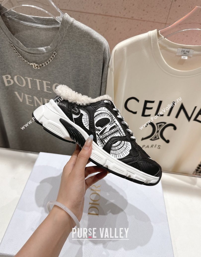 Dior Chrono Sneaker Mules in Mesh, Leather-Effect and Wool Black/White 2025 1029 (MD-251029063)