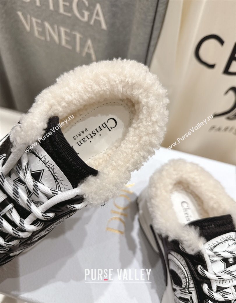 Dior Chrono Sneaker Mules in Mesh, Leather-Effect and Wool Black/White 2025 1029 (MD-251029063)