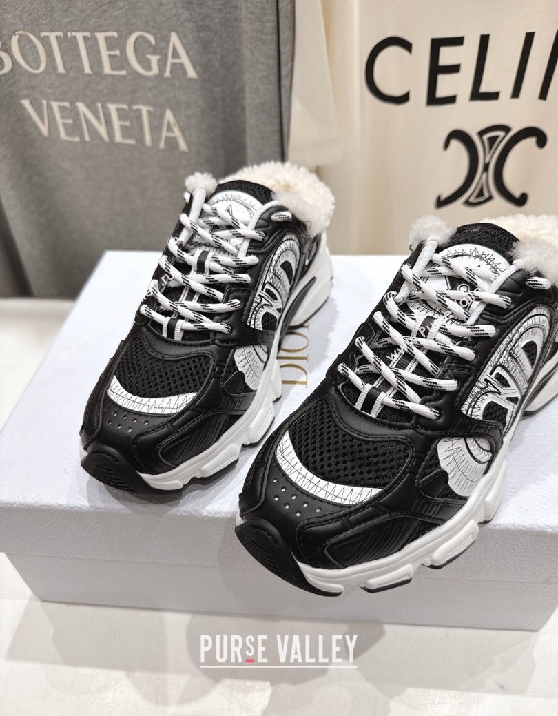 Dior Chrono Sneaker Mules in Mesh, Leather-Effect and Wool Black/White 2025 1029 (MD-251029063)